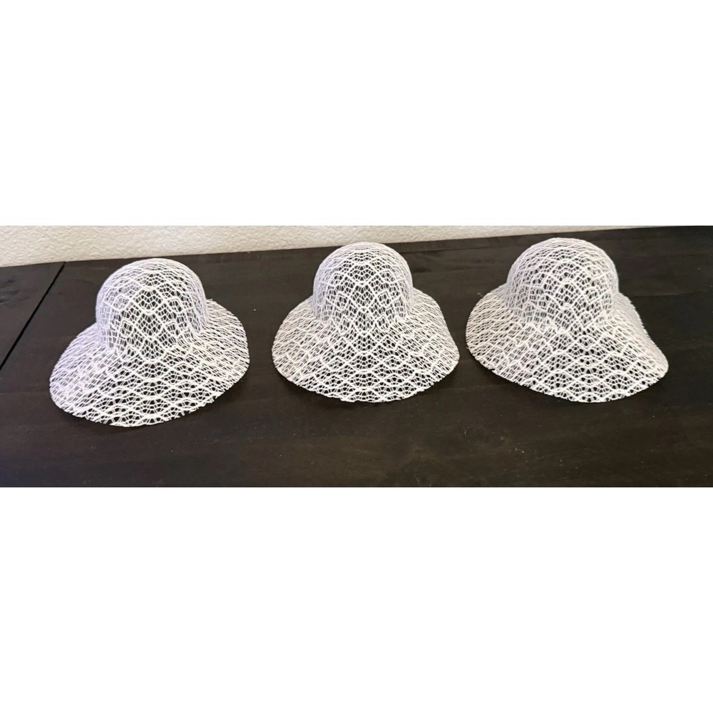 Vintage Doll Hat Half Brim Sun Hat Wide Starched Lace White Set Of 3 - Picture 1 of 5